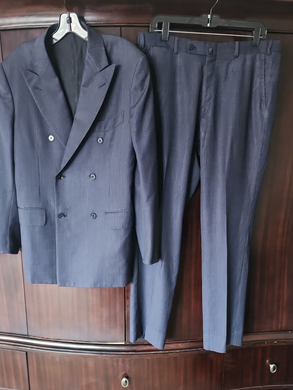 Isaia Black Pinstripe Double-Breasted Suit Jacket & Trousers